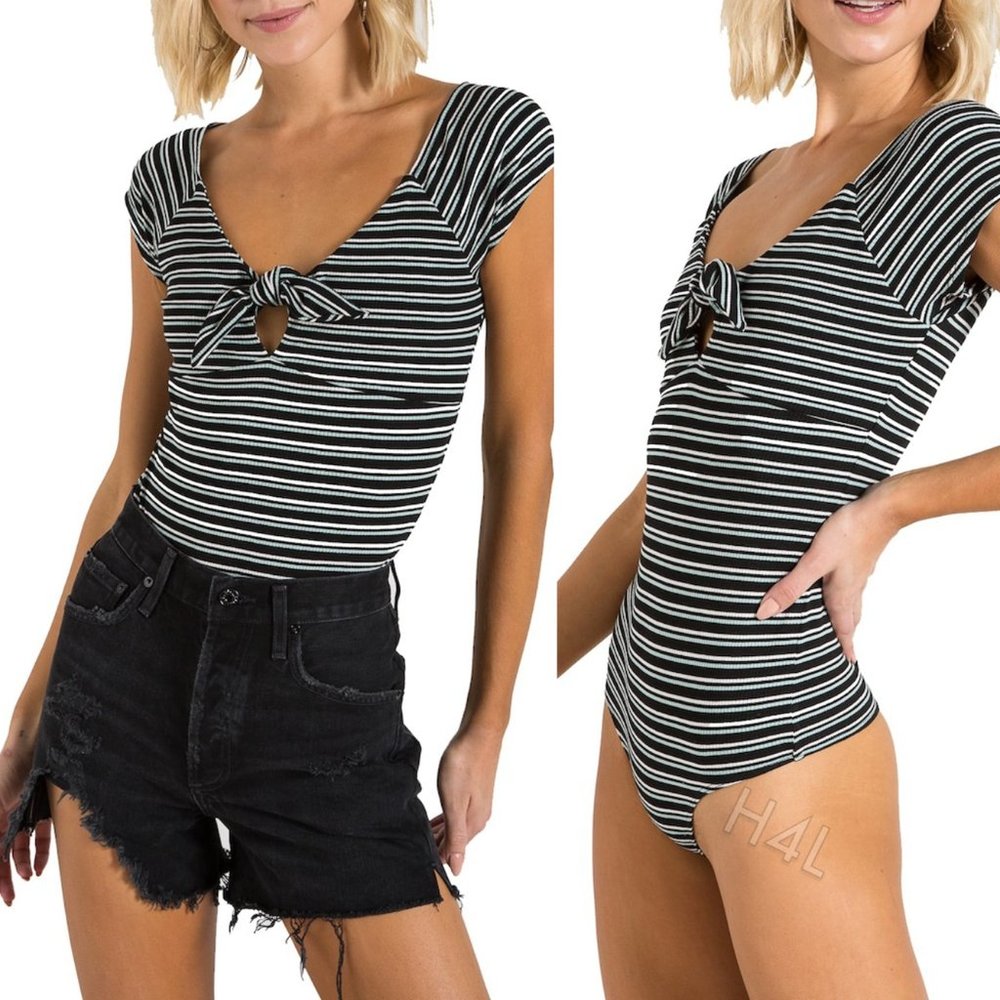 NWT Ribbed Tie Front Striped Bodysuit